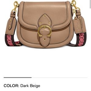Coach Glovetanned Leather Beat Saddle Bag with Webbing Strap . Color dark Beige.